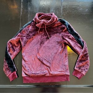 international concept Small Maroon Purple and Black Velvet Faux Fur Turtleneck